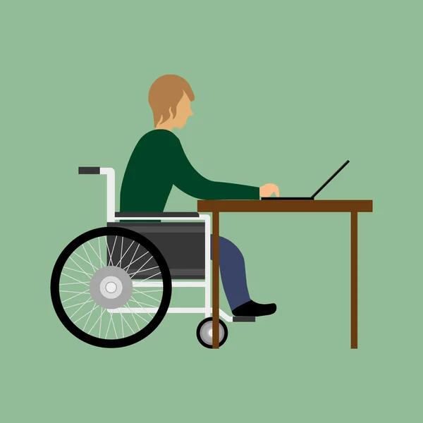 Инвалид, работающий с ноутбуком — стоковый вектор