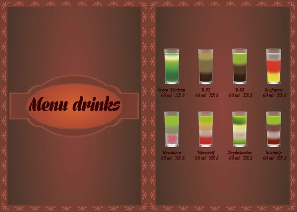Bar boissons menu — Image vectorielle