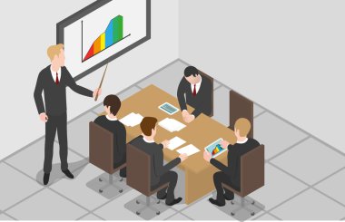 Ofiste toplantının izometrik tasarım