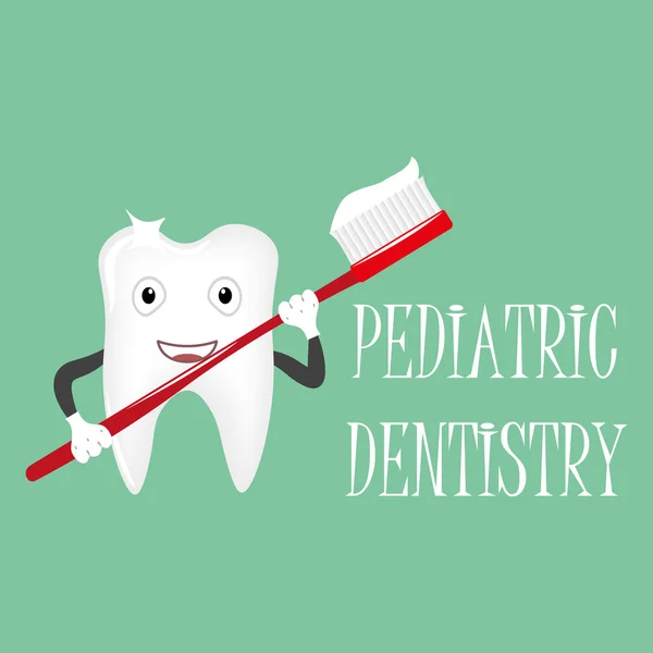 Zahn mit einer Zahnbürste, lächelnd. Kinderzahnheilkunde — Stockvektor