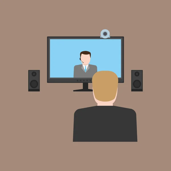 Man watching online meeting with web-camera — Stock Vector