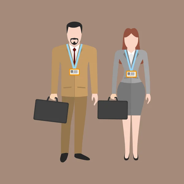 Businessman and businesswoman with badges — Stock Vector