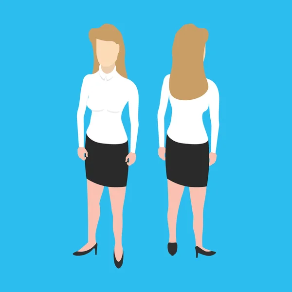 Isometrische weiße Frau vorne und hinten Pose — Stockvektor