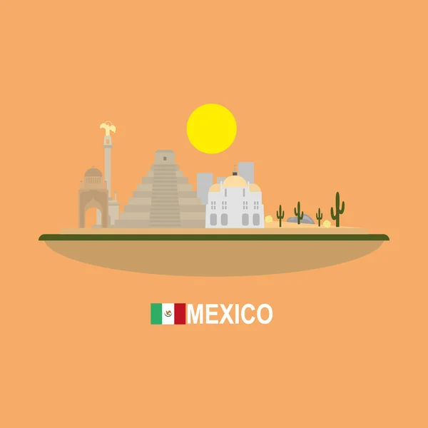 México monumentos famosos skyline — Vector de stock