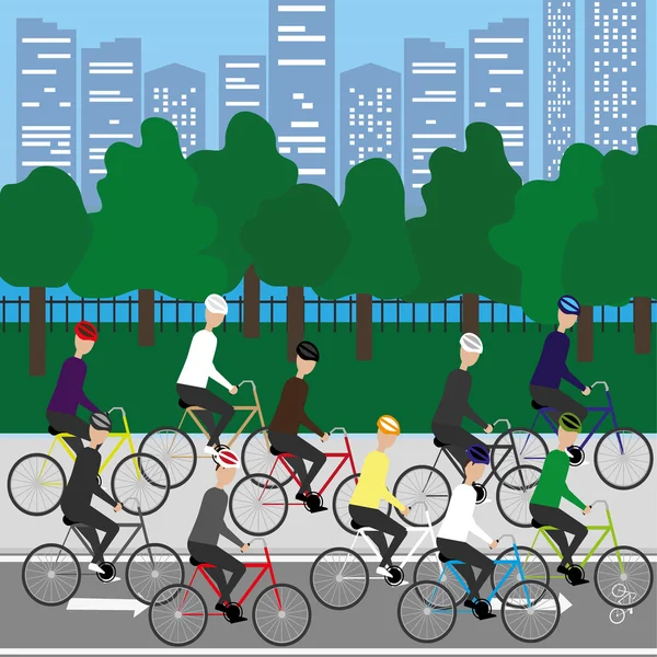 街头骑自行车的人 — 图库矢量图片