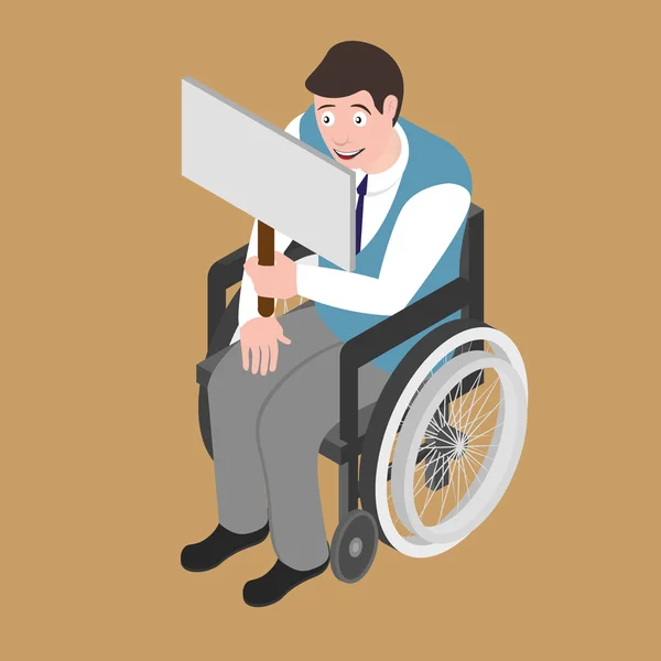 Uomo disabile in sedia a rotelle con poster — Vettoriale Stock