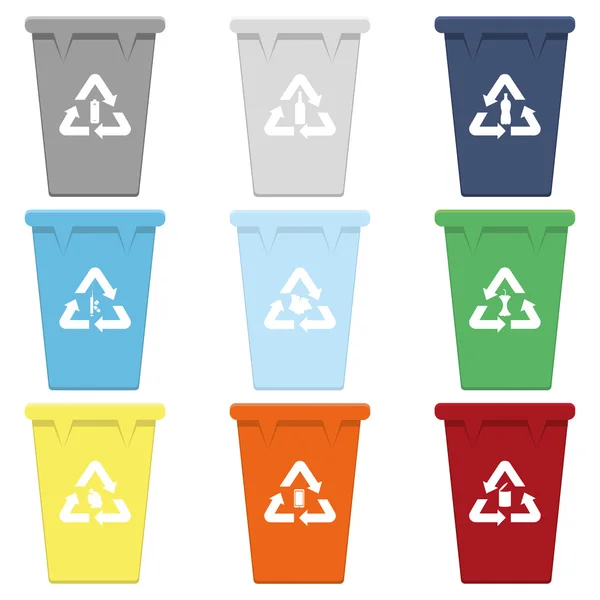 Différentes couleurs recycler les icônes poubelle — Image vectorielle