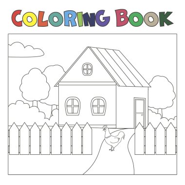 Boyama kitabı ev ve tavuk: çiftlik manzara