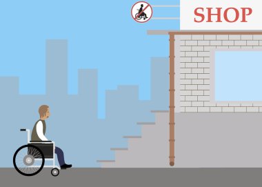 Discrimination against disabled in wheelchair clipart