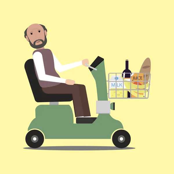 Compras para deficientes com scooter de mobilidade —  Vetores de Stock