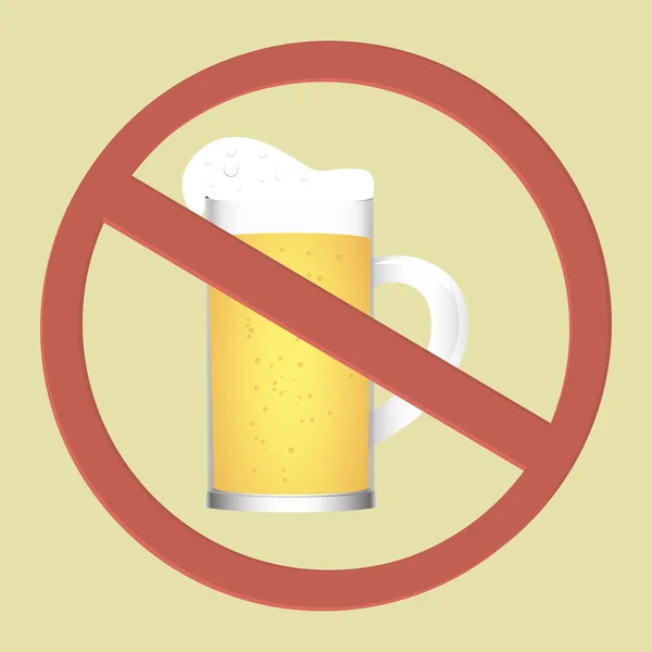 Sin alcohol, señal de advertencia de cerveza — Vector de stock