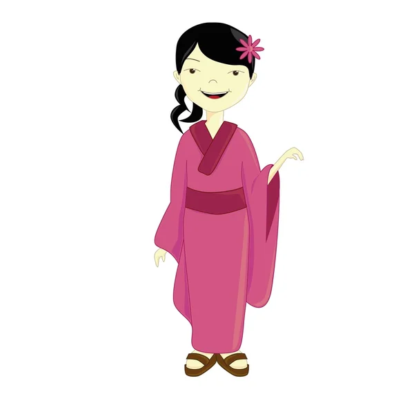 행복 한 젊은 아시아 여자 전통 의상 — 스톡 벡터