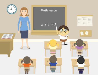 Öğretmen öğretim matematik bir sınıfta bir vektör çizim