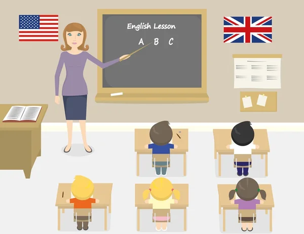 Illustration vectorielle de l'enseignement de l'anglais dans une classe — Image vectorielle