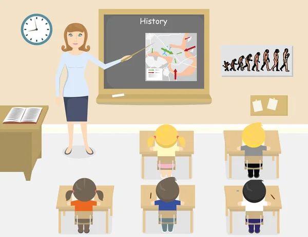 Illustrazione vettoriale della storia dell'insegnamento degli insegnanti in classe — Vettoriale Stock