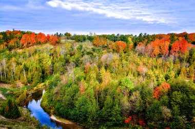 Sonbaharda nehir vadisinin havadan görünüşü.