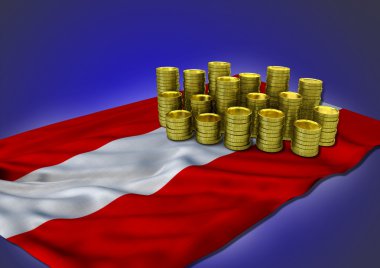 -3d render Avusturya ekonomi kavramı ile ulusal bayrak ve altın paralar