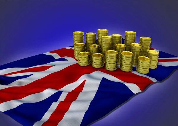 United Kingdom economy concept with national flag and golden coins — Stock Photo, Image