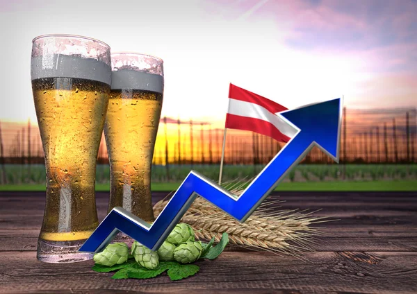 Rosnąca konsumpcja piwa w Austrii. renderowania 3D — Zdjęcie stockowe