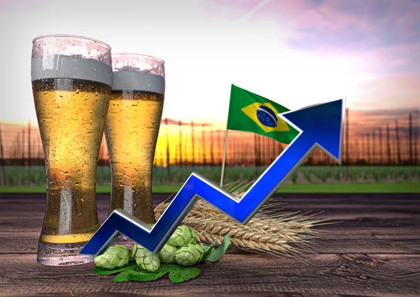 Aumento del consumo de cerveza en Brasil. Renderizado 3D —  Fotos de Stock