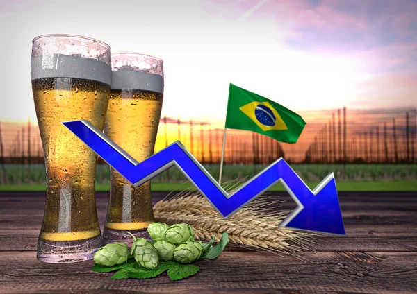 Disminución del consumo de cerveza en Brasil. Renderizado 3D —  Fotos de Stock