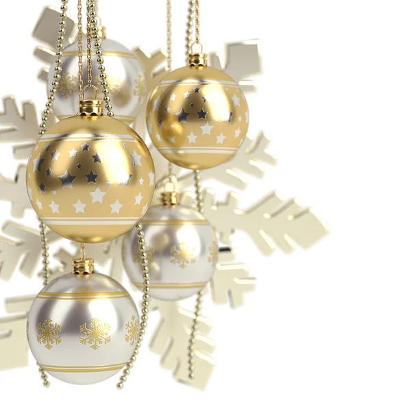 Gouden kerstbollen geïsoleerd op witte achtergrond. 3D-weergave — Stockfoto