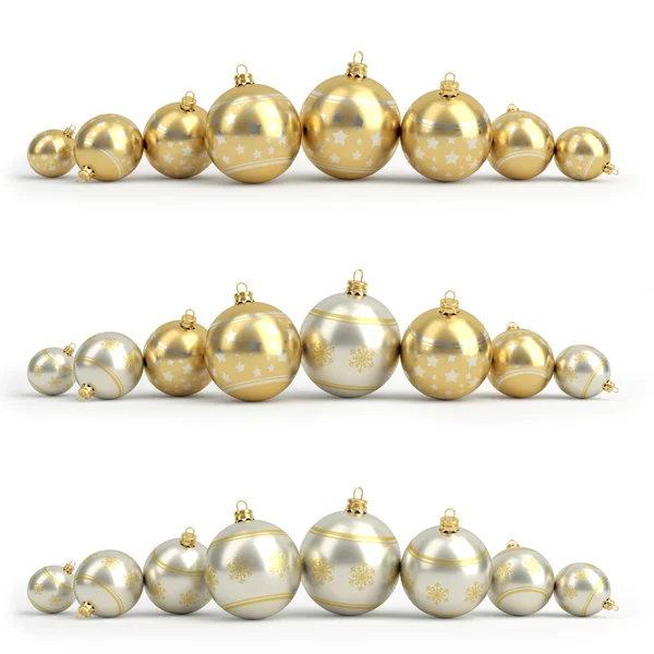 Collectie van gouden en zilveren kerstballen. Wit geïsoleerd. 3D render — Stockfoto