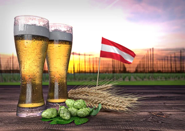 Konsumpcja piwa w Austrii. renderowania 3D — Zdjęcie stockowe