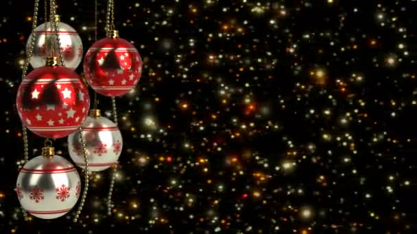 Červené a stříbrné vánoční koule s třpytkami bokeh pozadím. Bezešvá smyčka. 3D vykreslování — Stock video