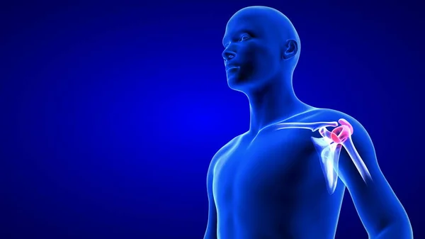 Hombros Dolor ilustración de cerca. Blue Human Anatomy Body 3D Scan render sobre fondo azul — Foto de Stock