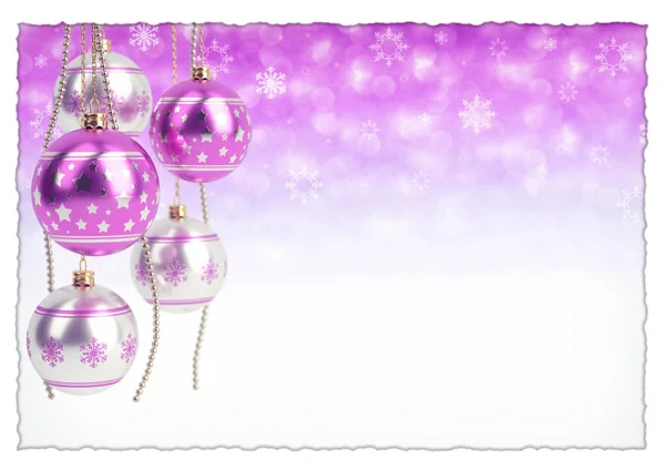 Glänzend rosa Weihnachtsbirnen auf Bokeh-Hintergrund. 3D-Renderer — Stockfoto