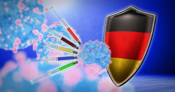 Almanya 'da koronavirüs aşısı - 3D canlandırma — Stok fotoğraf