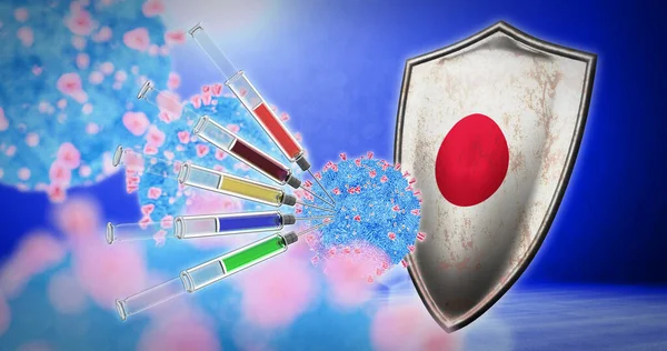 Japonya 'da koronavirüs aşısı - 3 boyutlu canlandırma — Stok fotoğraf