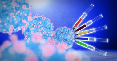 Coronavirus aşısı, bir grup Corona virions - 3 boyutlu görüntüleme