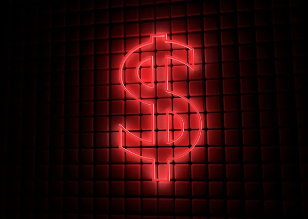 Rode neon symbool van dollar — Stockfoto