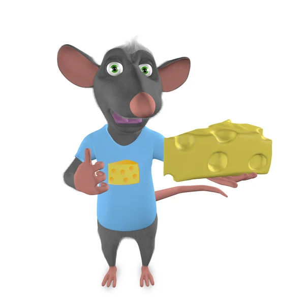 Ratón con un trozo de queso en la mano —  Fotos de Stock