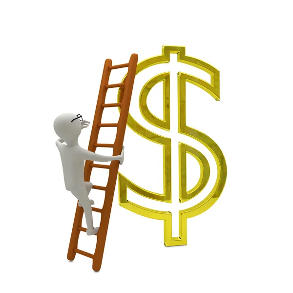 Vit affärsman klättrar på stegen till guld dollar symbol — Stockfoto