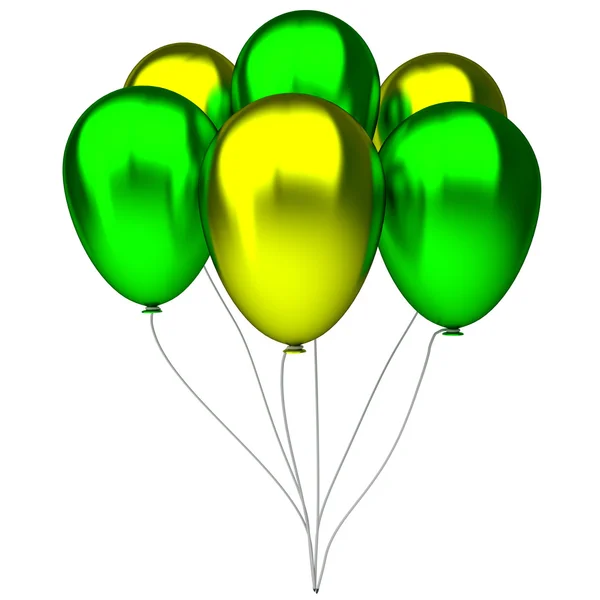 Grön och gul födelsedag ballonger — Stockfoto