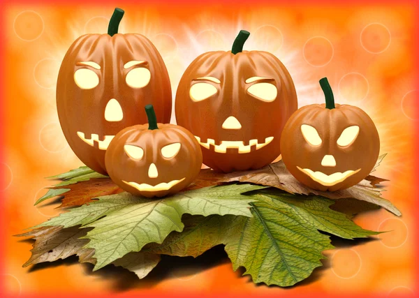 Halloween pumpkin lanterns on orange background — Stock Photo, Image