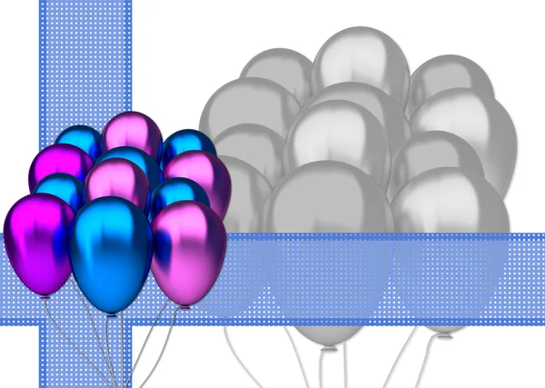 Cartão de aniversário com balões de festa azul e roxo — Fotografia de Stock