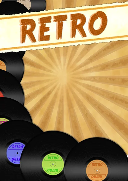 Retro stylized flyer with colorful vinyls — Stock Photo, Image
