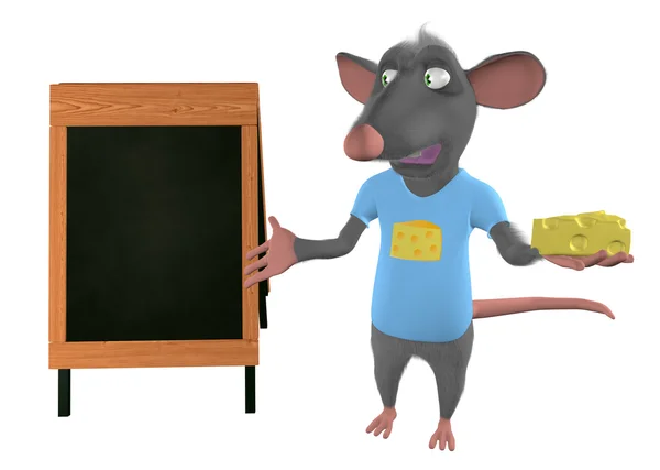 Ilustración de un ratón de dibujos animados que muestra el tablero en blanco —  Fotos de Stock
