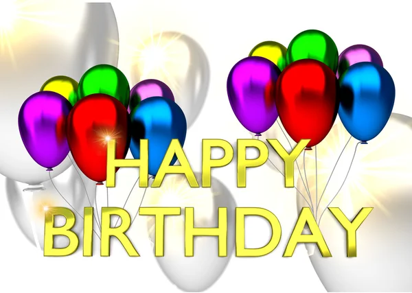 Открытка на день рождения с воздушными шарами и текстом на день рождения — стоковое фото