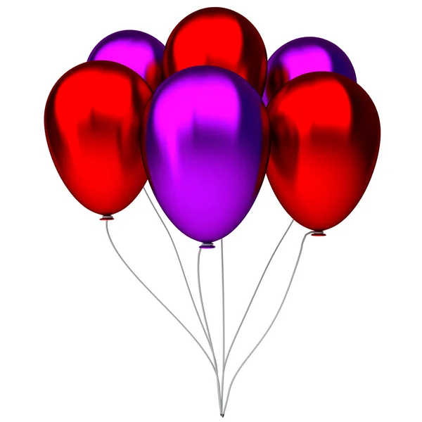 Rött och lila födelsedag ballonger — Stockfoto