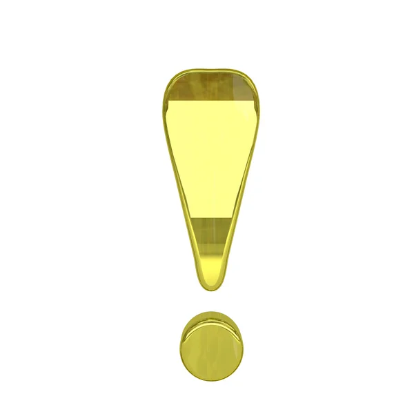 Icono de signo de exclamación dorada brillante - 3D renderizado aislado en blanco — Foto de Stock