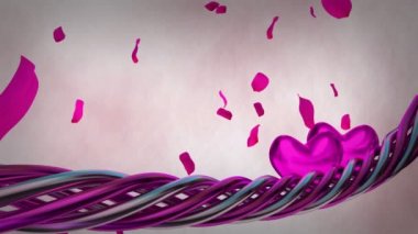 Motion background with pink hearts and petals