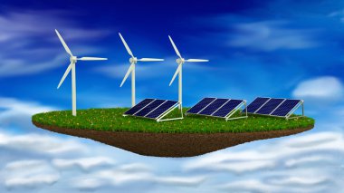 Rüzgar jeneratörleri ve güneş panelleri - yenilenebilir enerji