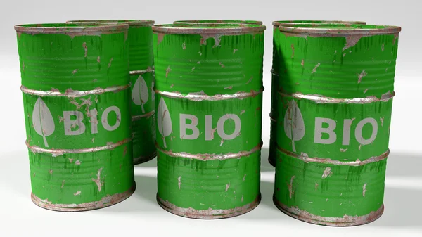 Barili di olio bio verde isolati su bianco — Foto Stock