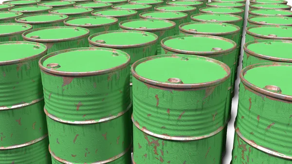 Large number of dirty worn scratched barrels — Stock Photo, Image