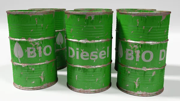 Barili diesel bio verde su sfondo bianco — Foto Stock